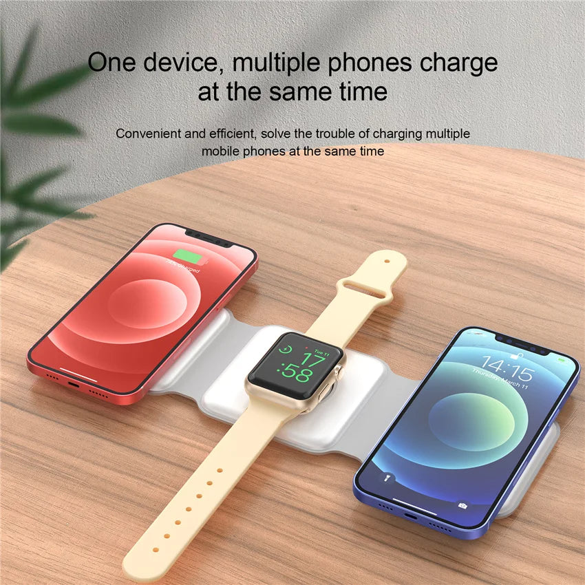 wireless charging station, 3-in-1 charging station, magnetic wireless charger, Android charger, iPhone charger, charging dock, wireless charger stand, multi-device charger, portable charging station, fast wireless charging