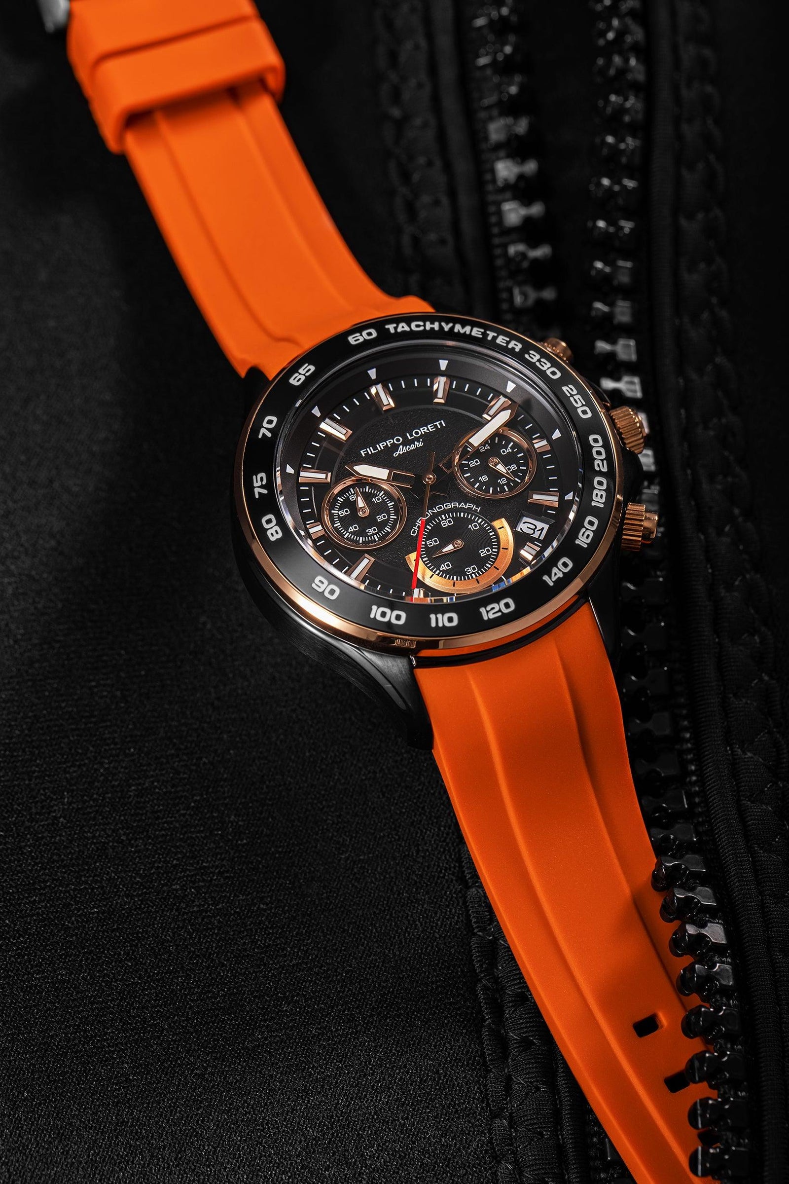 Filippo Loreti Ascari Monza Black Rose Tiger Rubber Watch