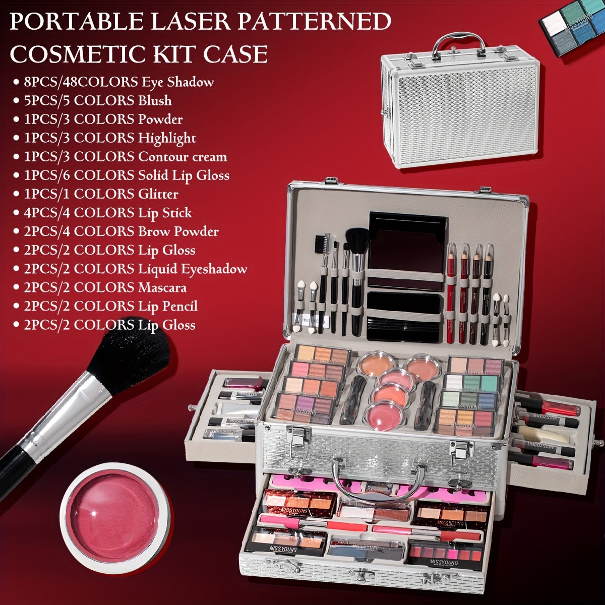 106pcs Ultimate Makeup Gift Set with Eyeshadow, Lipstick, Blush & More - Includes Brushes, Liners & Tools for Professional & Personal Use - Versatile Shades for All Seasons