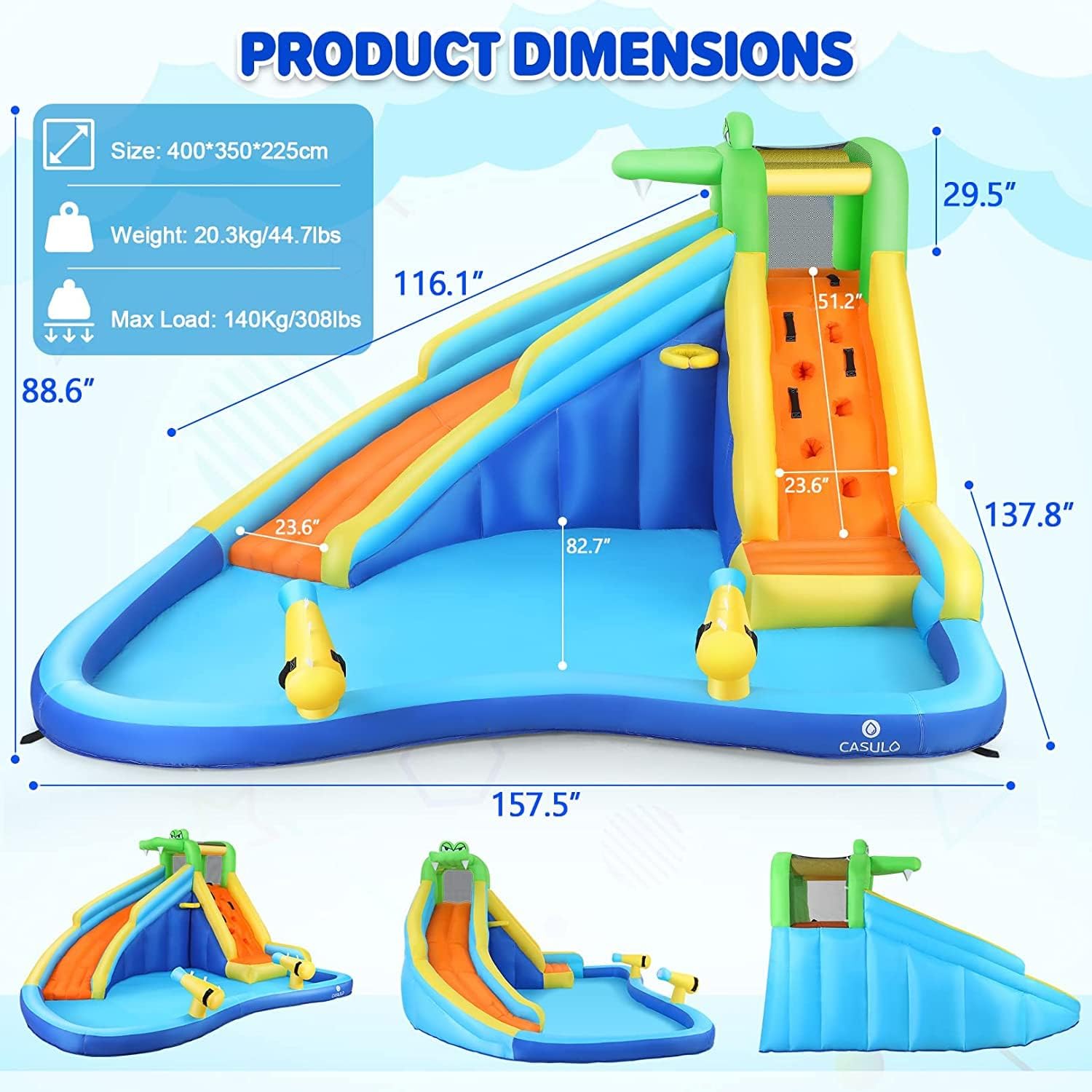 DREAMVAN Inflatable Water Slide, 8 in 1 Bounce House Water Park with 580W Blower, Giant Jumping Castle with 2 Slide, Ball Shooting, Climbing Wall, Fun Pool, Basketball Hoop for Kids 3-10 Years Old