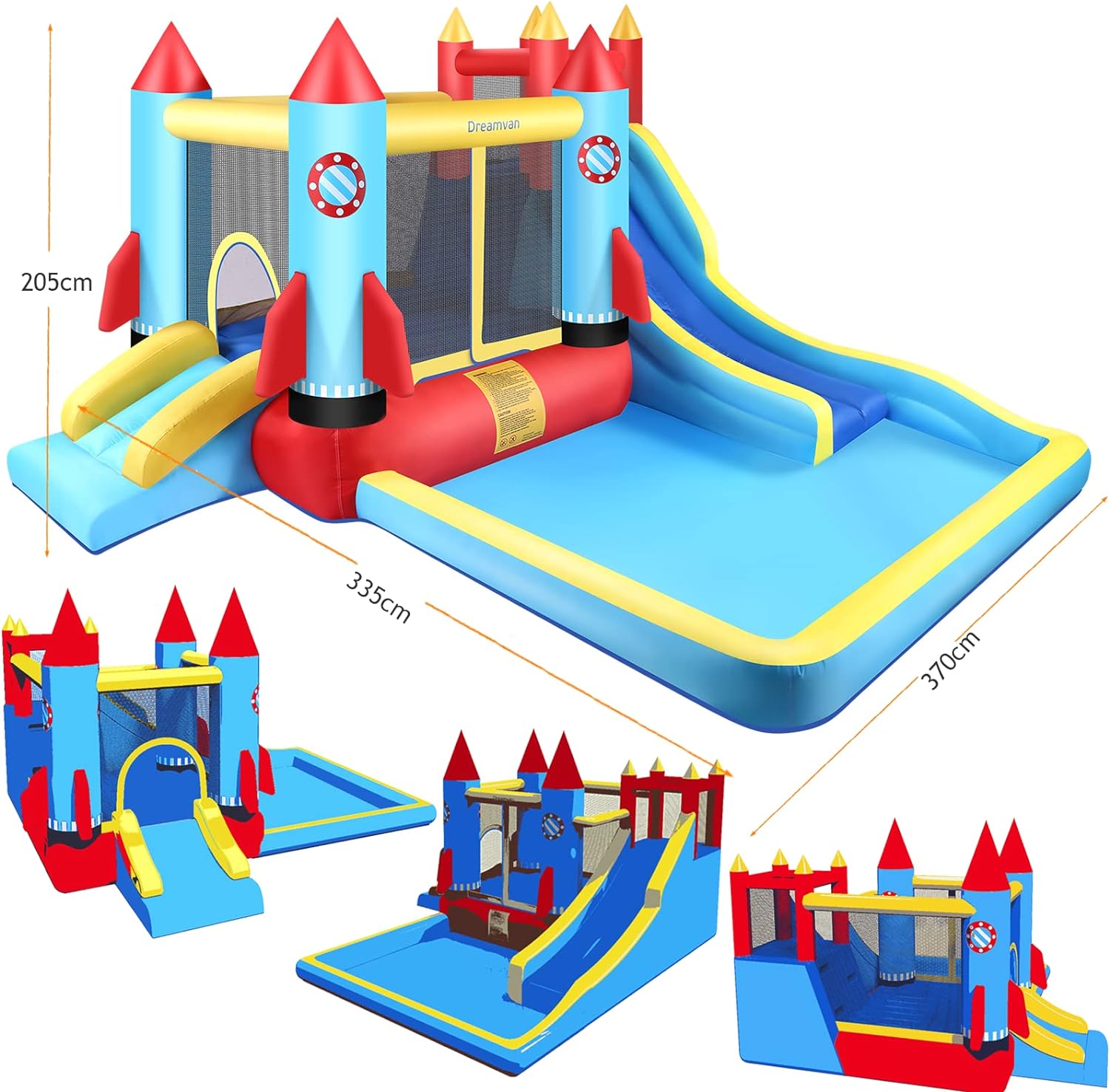 Inflatable Bounce House for Kids 146 x 132 x 82 inch, Indoor/Outdoor Bouncy House with Large Splashing Pool, Bouncing Area, 2 Water Slides,Climbing Wall, UL Certified Blower Included