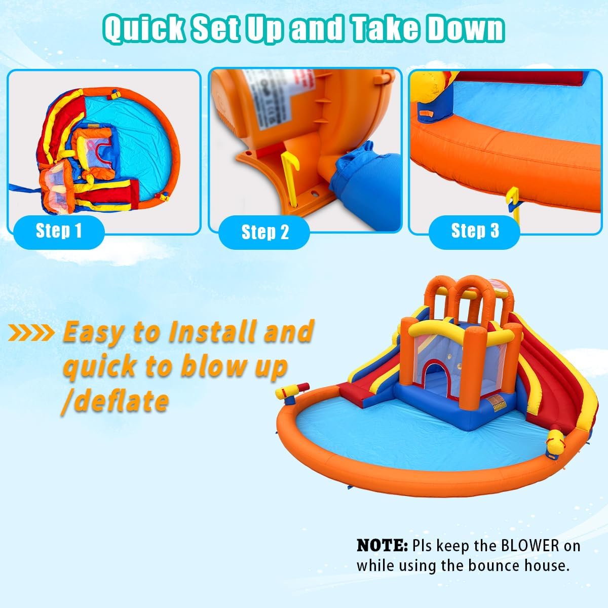 HuaKastro 14.2x12.8FT Big Inflatable Water Slide Bounce House Combo for Big Kids 5-12, with 2 Long Slide, Trampoline & Big Splash Pool, Blow Up Water Park for Backyard Summer Outdoor Fun