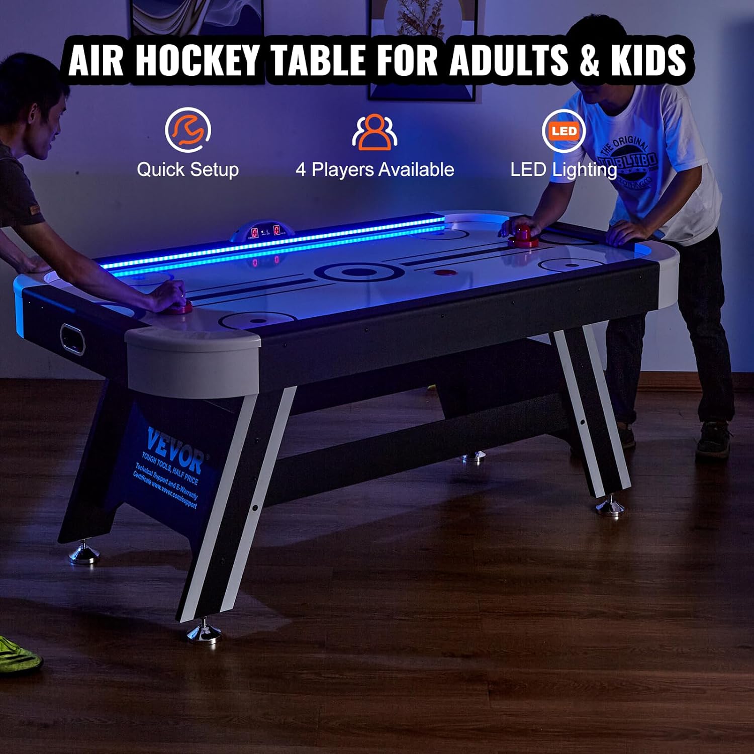 VEVOR Air Hockey Table, 72" Indoor Hockey Table for Kids and Adults, LED Sports Hockey Game with 2 Pucks, 2 Pushers, and Electronic Score System, Arcade Gaming Set for Game Room Family Home