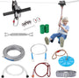 VEVOR Zip line Kits for Backyard - 100/120/160ft Zip line Kit for Kids and Adult Up to 500 lb, Included Swing Seat, Ziplines Brake, and Steel Trolley, Outdoor Playground Equipment