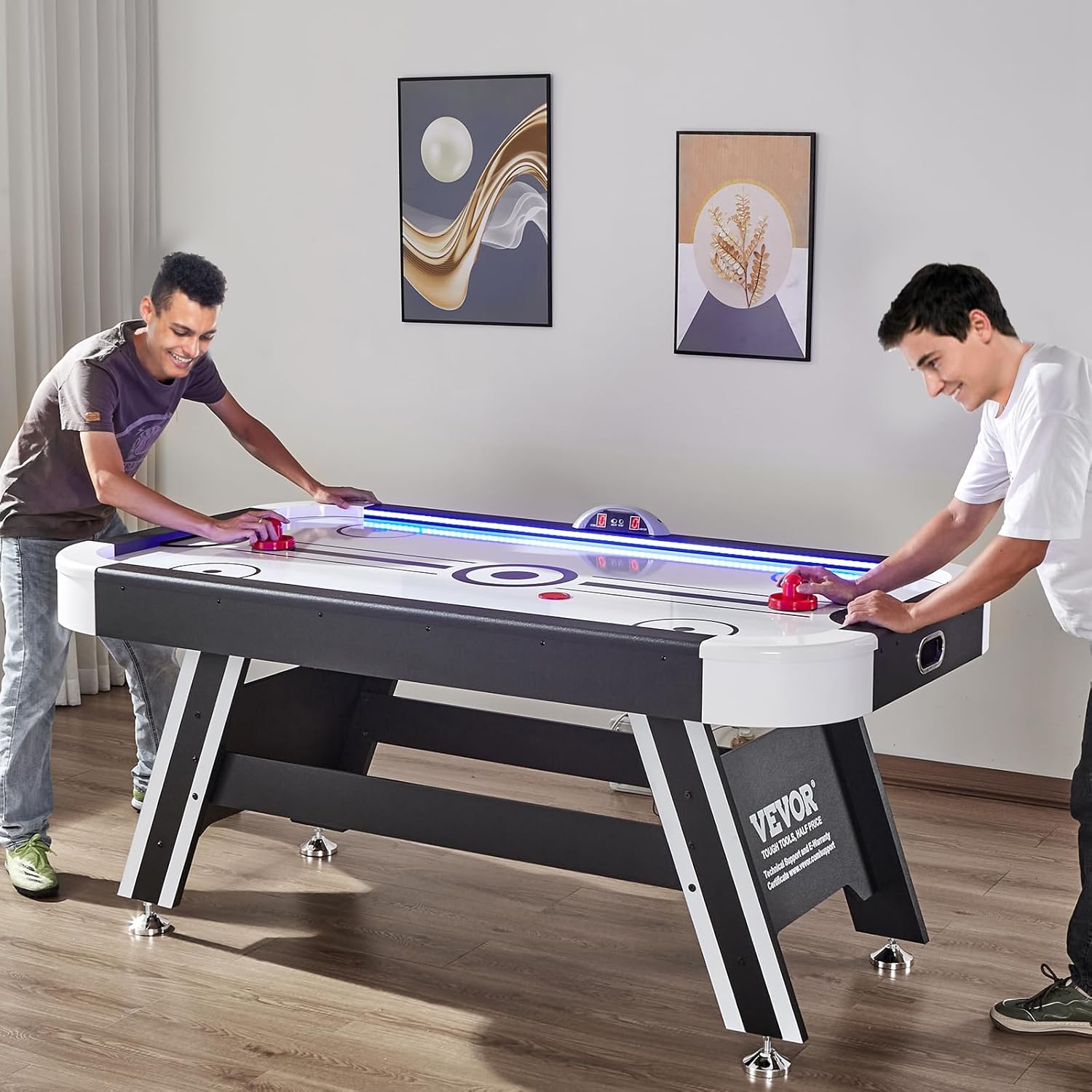 VEVOR Air Hockey Table, 72" Indoor Hockey Table for Kids and Adults, LED Sports Hockey Game with 2 Pucks, 2 Pushers, and Electronic Score System, Arcade Gaming Set for Game Room Family Home