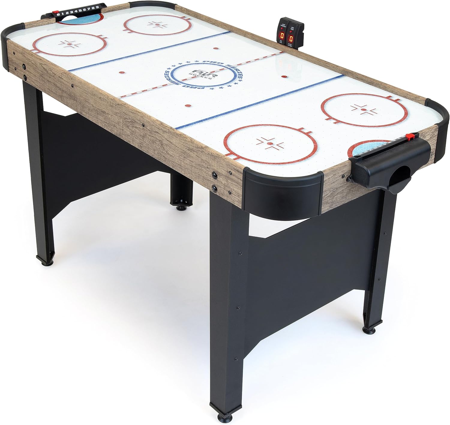 GoSports 48 Inch Air Hockey Arcade Table for Kids - Includes 2 Pushers, 3 Pucks, AC Motor, and LED Scoreboard - Oak or Black