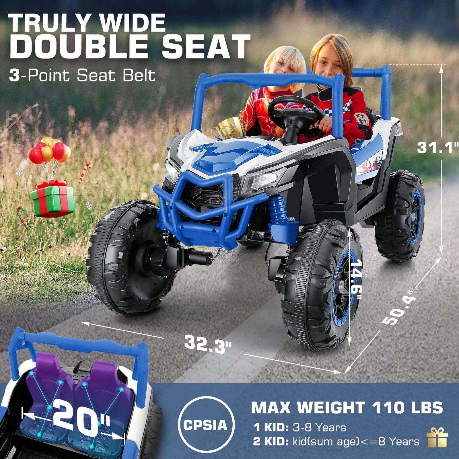 4WD 24V Ride on Toys 2 XL Seater Kids Ride on Cars, 4*200W Motor, Electric Off-Road UTV 7AH Battery Powered 4-Wheeler Vehicle