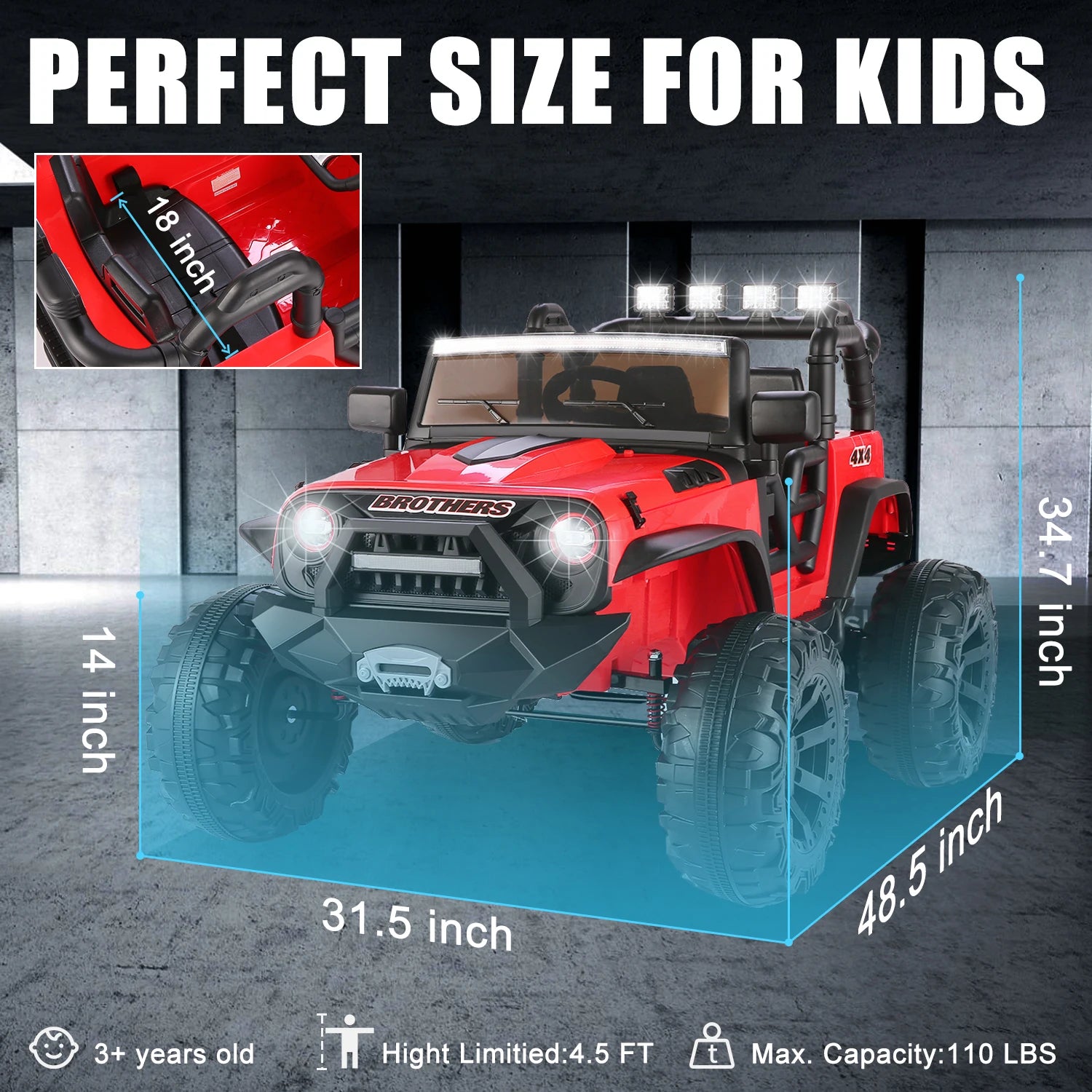 2 Seater Ride on Car for Kids 24V with Remote Control, 2 Seater Electric Jeep Car with Spring Suspension, LED Lights, Music, Red