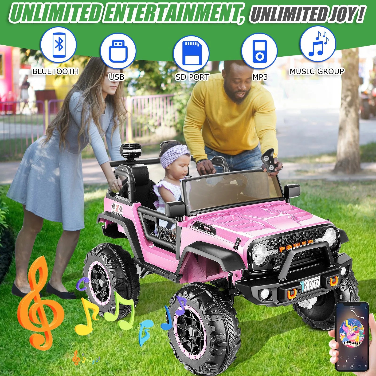 2 Seater Kids Ride on Truck Electric Car 4WD/2WD Switchable 7AH Battery Powered Ride on Toy w/ 4x100W Motor, 3 Speeds