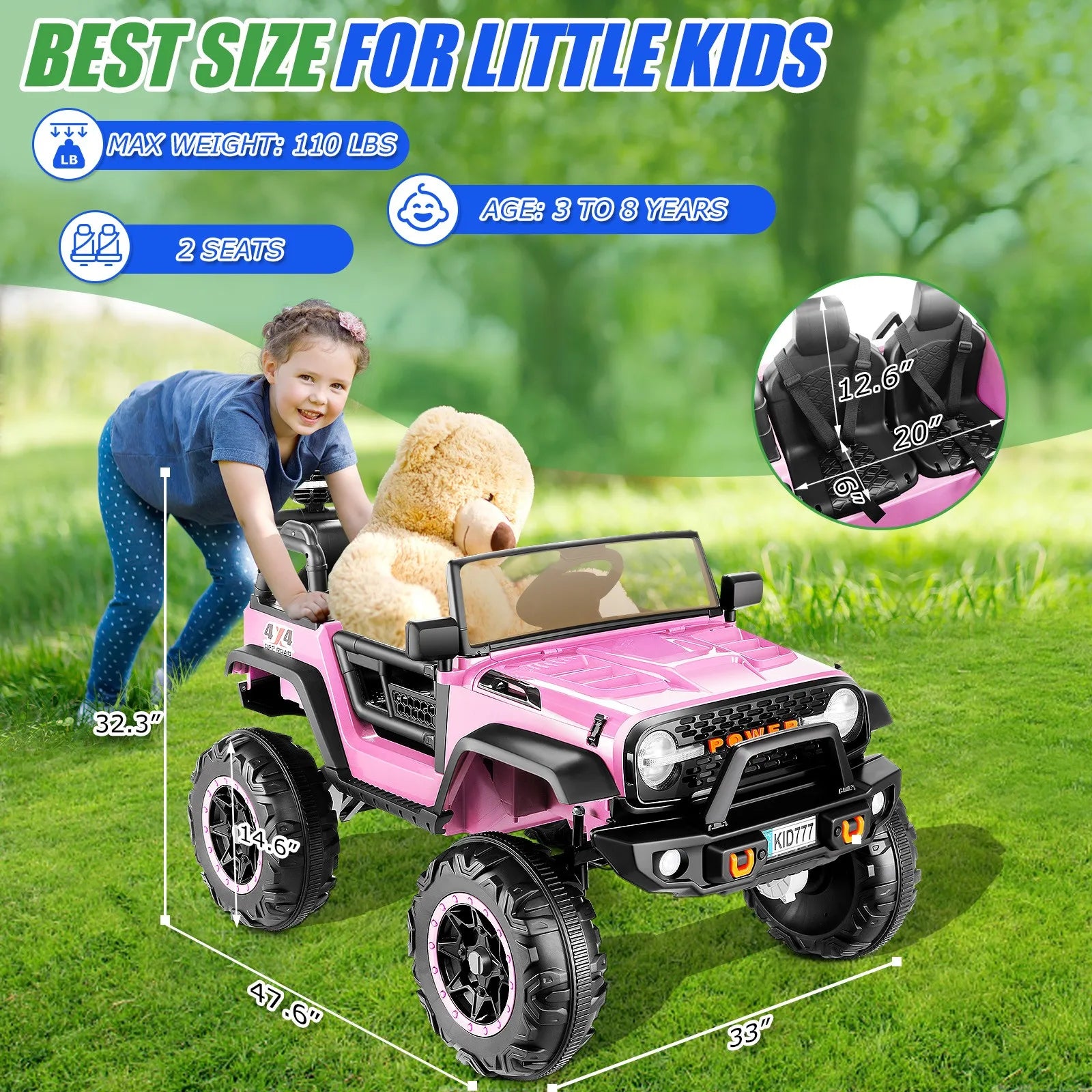 2 Seater Kids Ride on Truck Electric Car 4WD/2WD Switchable 7AH Battery Powered Ride on Toy w/ 4x100W Motor, 3 Speeds