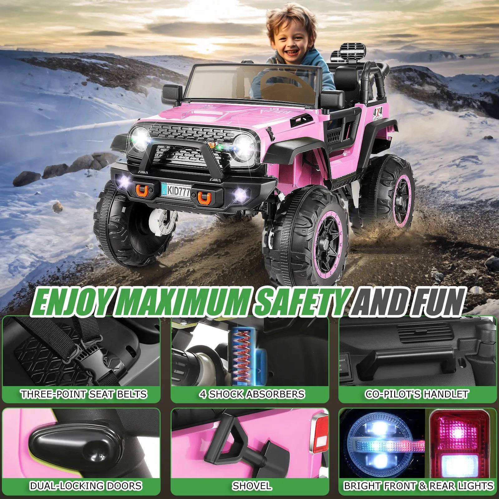 2 Seater Kids Ride on Truck Electric Car 4WD/2WD Switchable 7AH Battery Powered Ride on Toy w/ 4x100W Motor, 3 Speeds