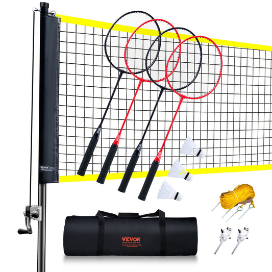 VEVOR Badminton Net Set, Outdoor Backyard Beach Park Badminton Net, Portable Badminton Equipment Set, Adults Kids Badminton Net with Poles, Carrying Bag, 4 Iron Rackets, and 3 Nylon Shuttlecocks