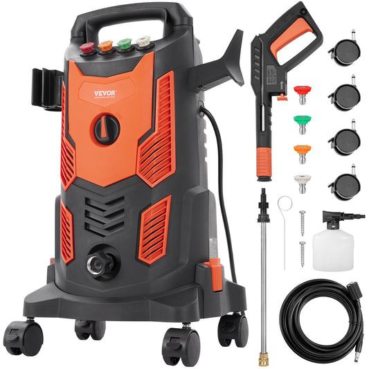 VEVOR Electric Pressure Washer, 2300 PSI, Max. 1.9 GPM, 1900W Power Washer w/ 26 ft Hose, 4 Quick Connect Nozzles, Foam Cannon, Retractable Handle for Portable to Clean Patios, Cars, Fences, Driveways  | VEVOR US