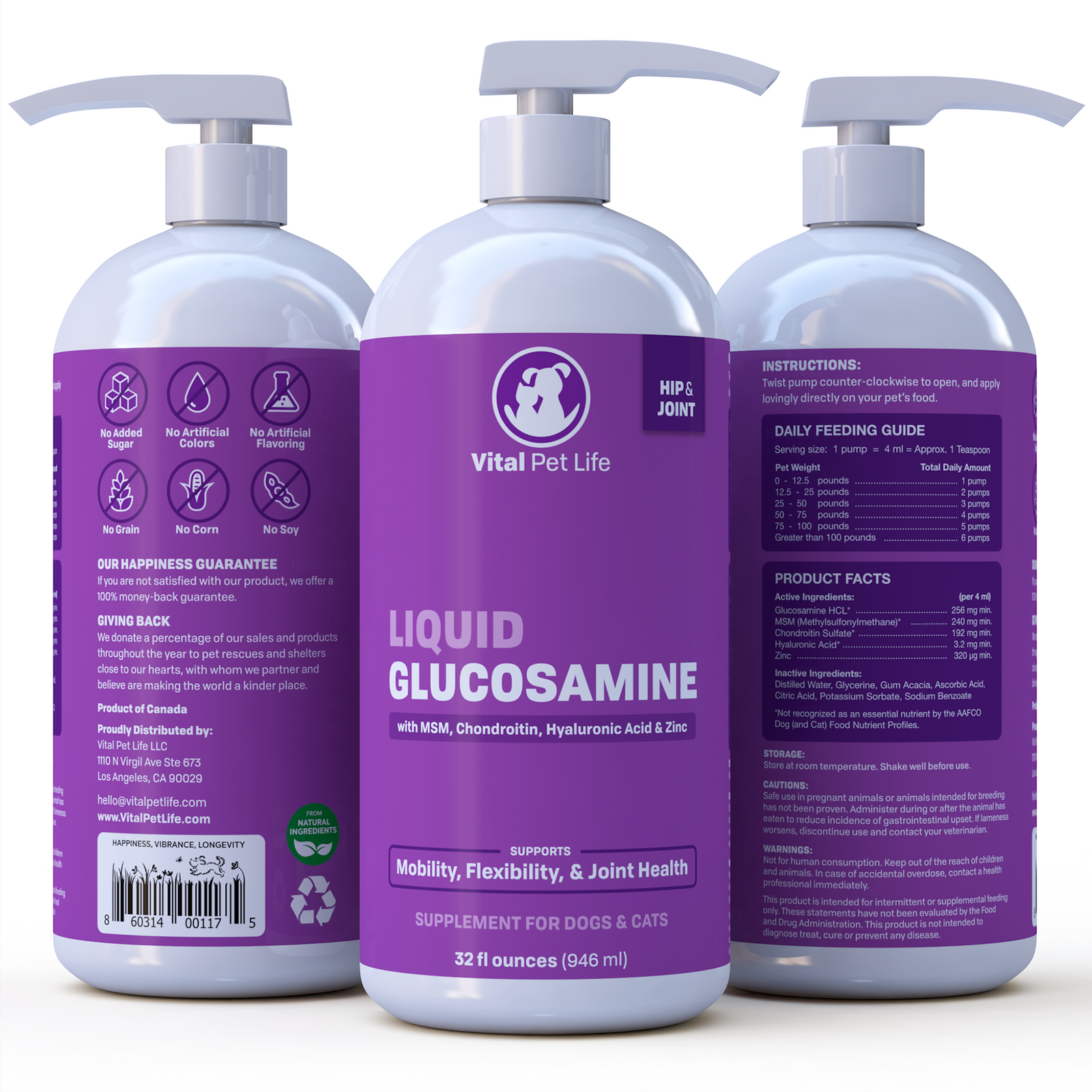 Liquid Glucosamine for Dogs Cats & Horses with Chondroitin, MSM, and Hyaluronic Acid, Hip & Joint Supplement for Mobility & Comfort, Supports Joint Health & Flexibility, Mobility, & Protection, 32 oz