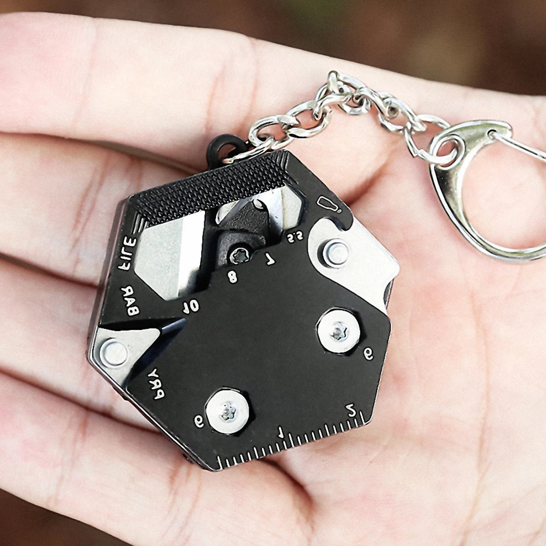 Multitool Keychain Hexagonal Kit Folding Mini Pocket Survival Tool Set Stainless Steel, Gift to Father, Husband