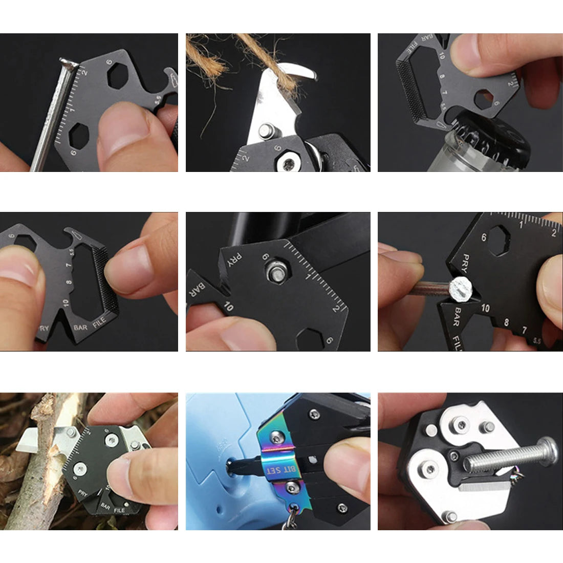 Multitool Keychain Hexagonal Kit Folding Mini Pocket Survival Tool Set Stainless Steel, Gift to Father, Husband