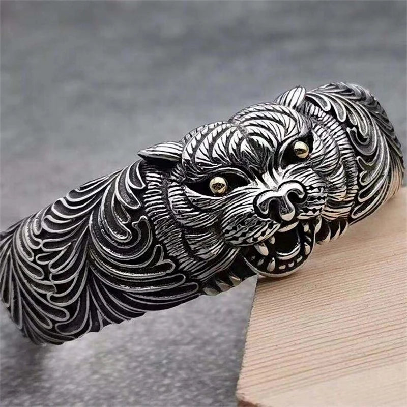 New Style Men's Classic Punk Domineering Tiger Carved Metal Open Bracelet Bangles Rock Party Biker Jewelry