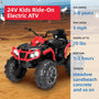 24V Battery Powered Kids ATV, Ride On Electric Car with Bluetooth, MP3, LED Headlights, Spring Damper System for Boys and Girls