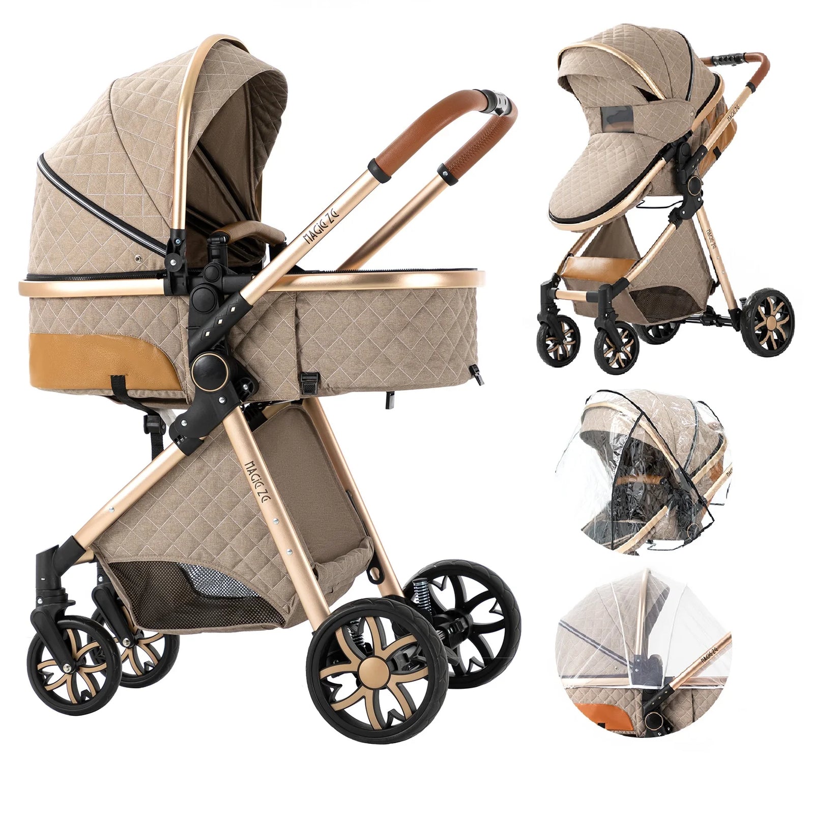 Luxury Baby Stroller 2 in 1 Foldable Stroller High landscape Newborn Baby Bassinet Puchair Lightweight baby cart with comfort