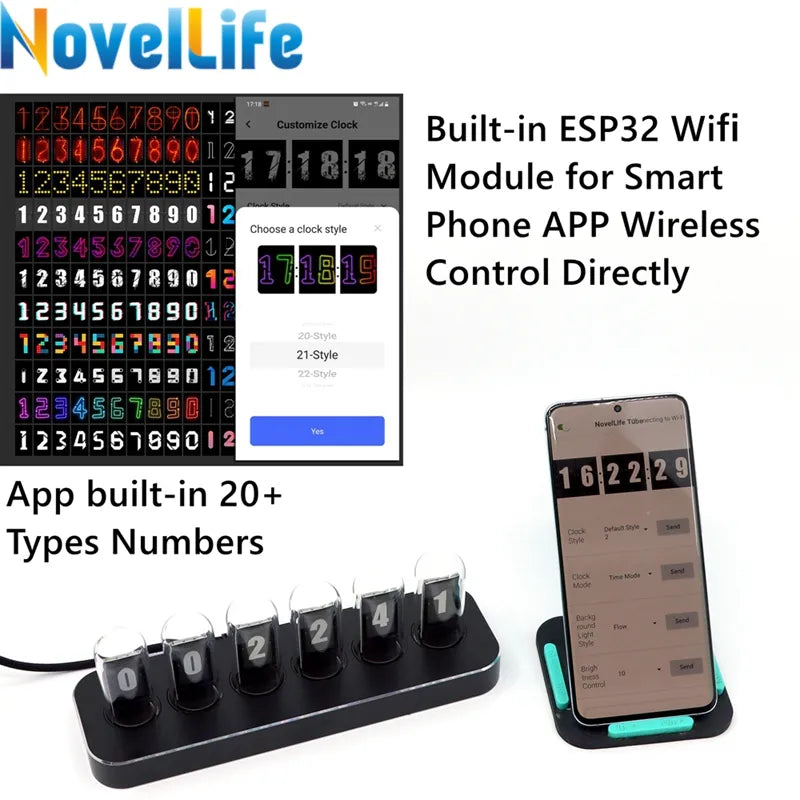 NovelLife Tube Clock, Digital Calendar Stopwatch 6 Bit LCD