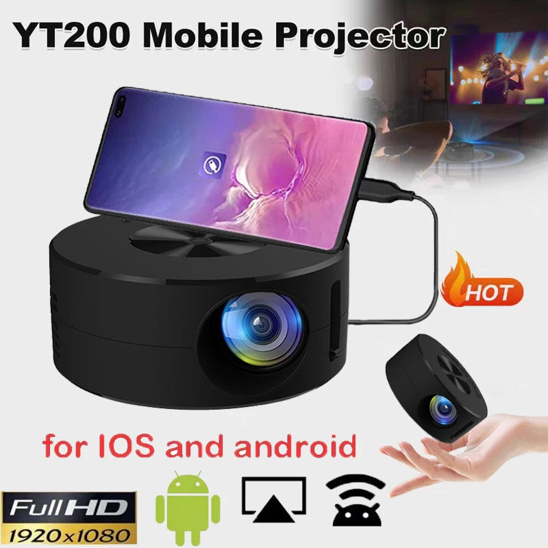 YT200 Smart Projector LED HD Projector Supports Decoding 1080P Videos Auto Focus Android Home Cinema Outdoor Portable Projector