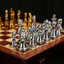 Metal Medieval Chess Set with High Quality Wooden Chessboard Adult and Children 32 Metal Chess Pieces