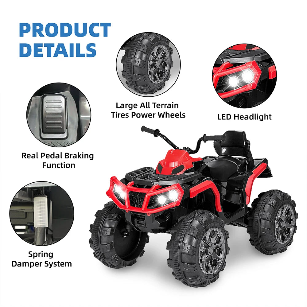 24V Battery Powered Kids ATV, Ride On Electric Car with Bluetooth, MP3, LED Headlights, Spring Damper System for Boys and Girls