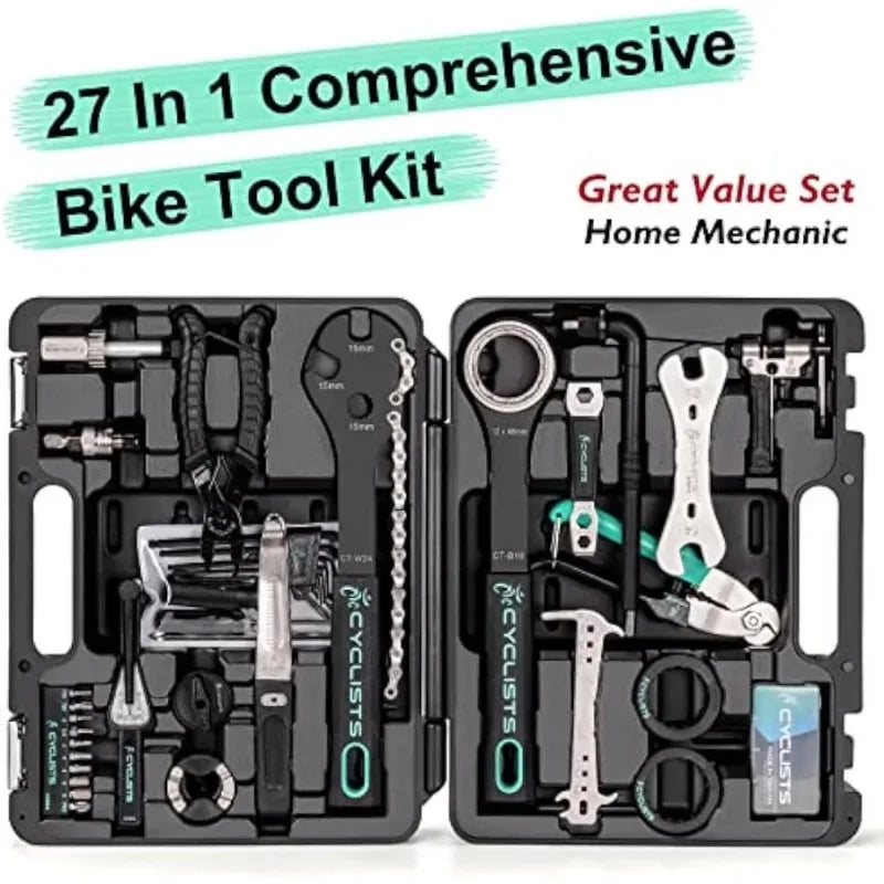 27 Piece Bike Tool Kit - Bike Tools Maintenance Repair Kit - Mountain - Road Bike Bicycle Repair Tool Kit With Storage Case