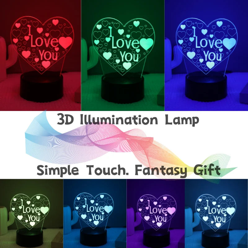 Heart 3D Acrylic Lamp, Light that display your Love, Valentine, Wedding Gift