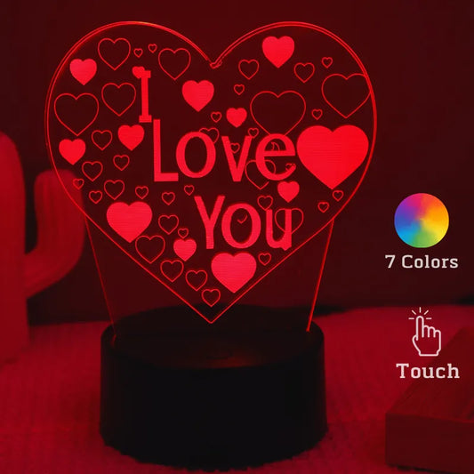 Heart 3D Acrylic Lamp, Light that display your Love, Valentine, Wedding Gift