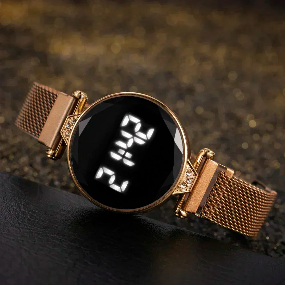 Stainless Steel Ladies Wristwatch, LED Digital Watch