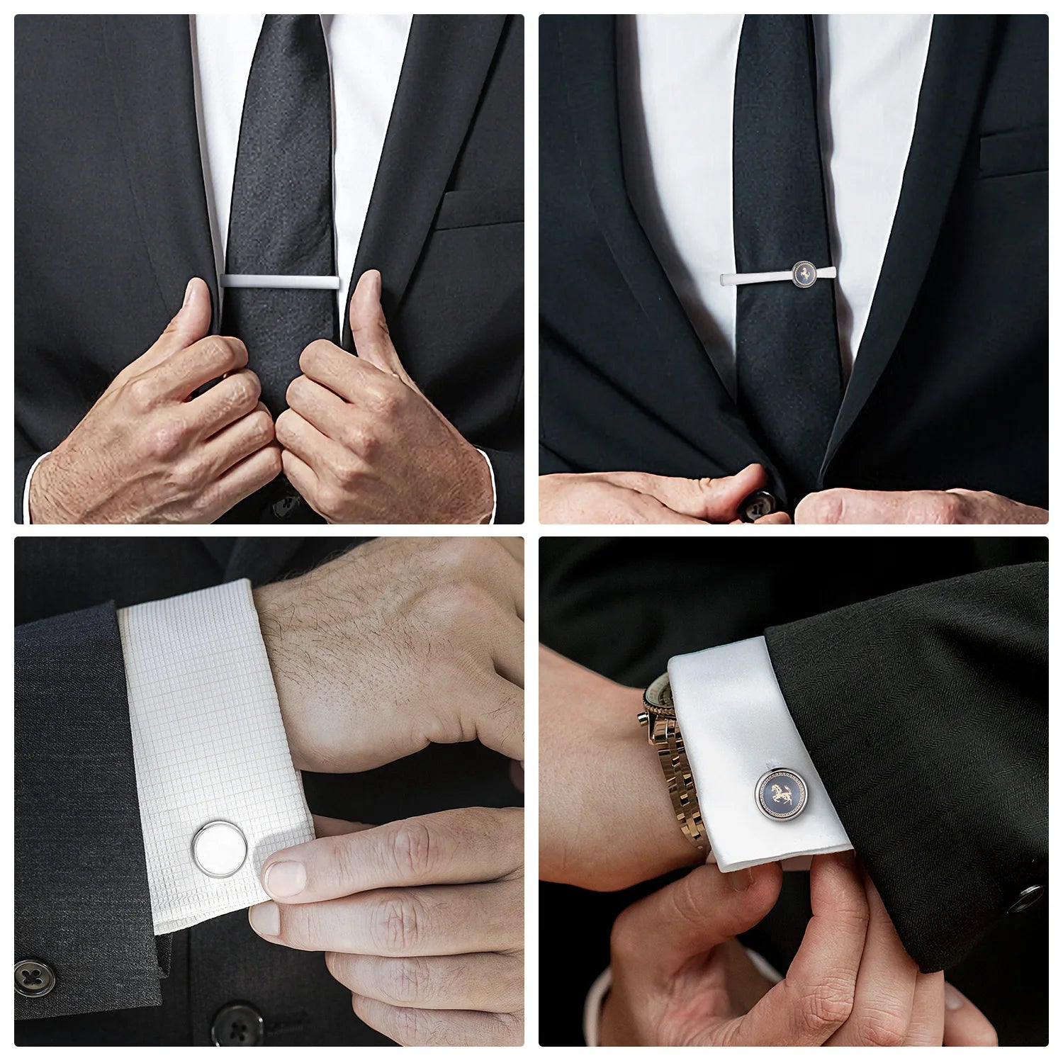 4 Sets Tie Clips & Cufflinks Set With Box, Man Shirt Cufflink Pisa Ties For Men - Luxury Men's Gift For Husband, Father, Wedding