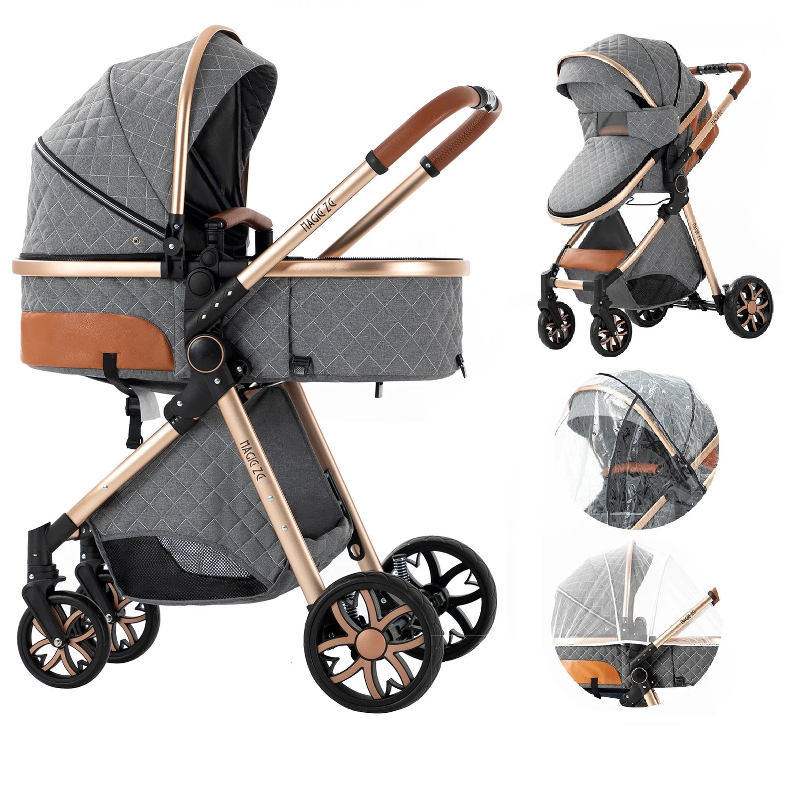 Luxury Baby Stroller 2 in 1 Foldable Stroller High landscape Newborn Baby Bassinet Puchair Lightweight baby cart with comfort