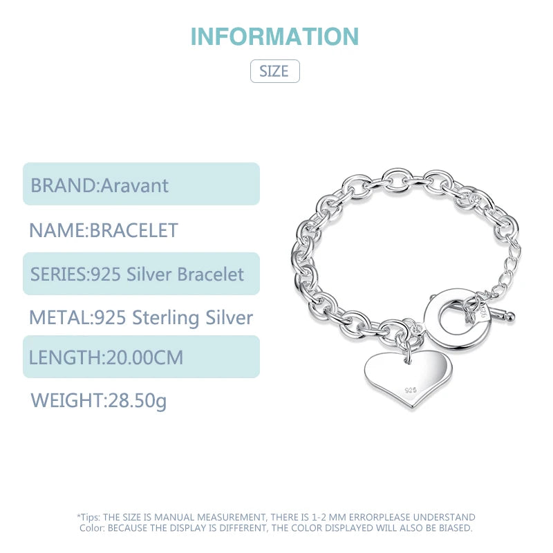 Aravant 925 Silver Heart Bracelet Chain - gift for Valentine Wedding - Birthday and Anniversary