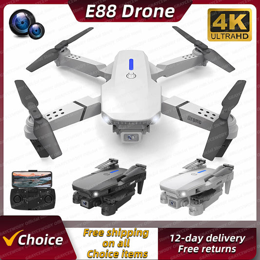 E88 Pro drone 4k camera Dual Camera adjustable drone quadcopter 360 degree rolling foldable flying drone with camera