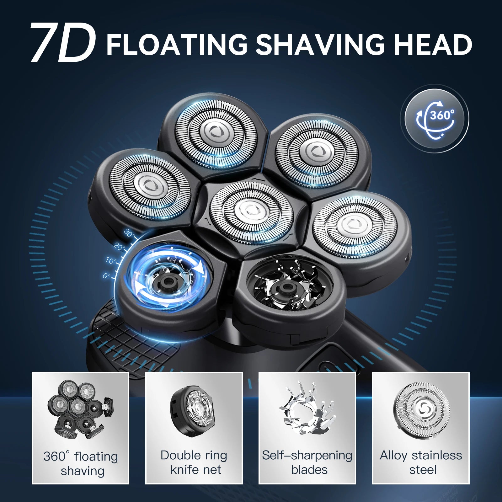 Kensen S8 Electric Head Shavers for Men 7D Floating Cutter Rechargeable IPX6 Waterproof Beard Trimmer Bald Head Shaving Machine