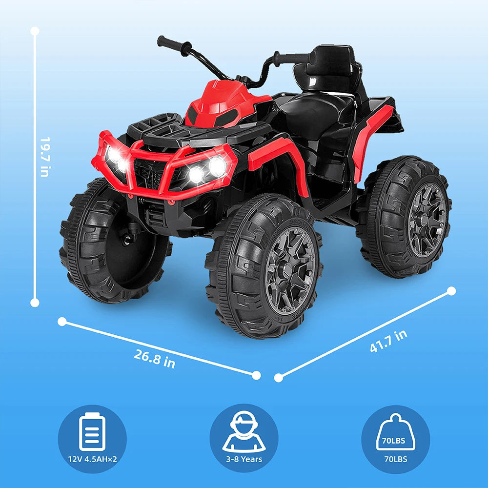 24V Battery Powered Kids ATV, Ride On Electric Car with Bluetooth, MP3, LED Headlights, Spring Damper System for Boys and Girls