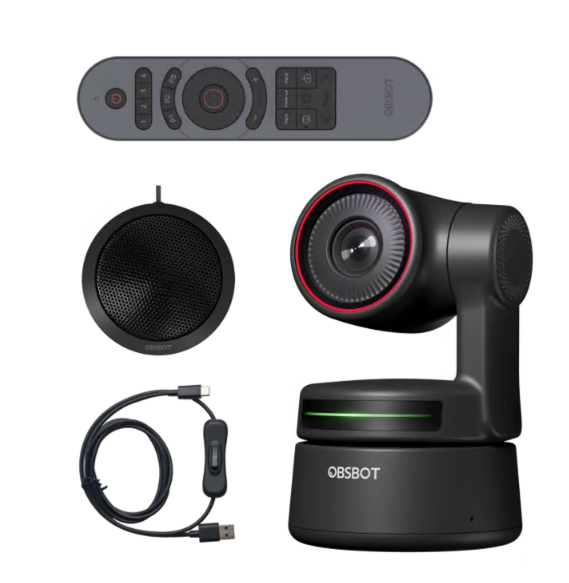 OBSBOT Tiny Webcam 4K PTZ, AI-Powered Tracking & Auto Focus, 4K Webcam with Microphone Noise Reduction, Gesture Control, 60 FPS, HDR Low-Light Correction, Web Camera for PC, Streaming, Meeting, etc