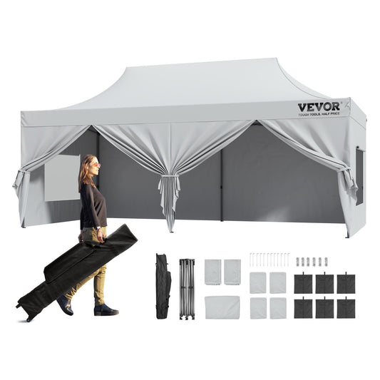 VEVOR 10 x 20 FT Pop up Canopy with Removable Sidewalls, Instant Canopies Portable Gazebo & Wheeled Bag, UV Resistant Waterproof, Enclosed Canopy Tent for Outdoor Events, Patio, Backyard, Party, Parking  | VEVOR US