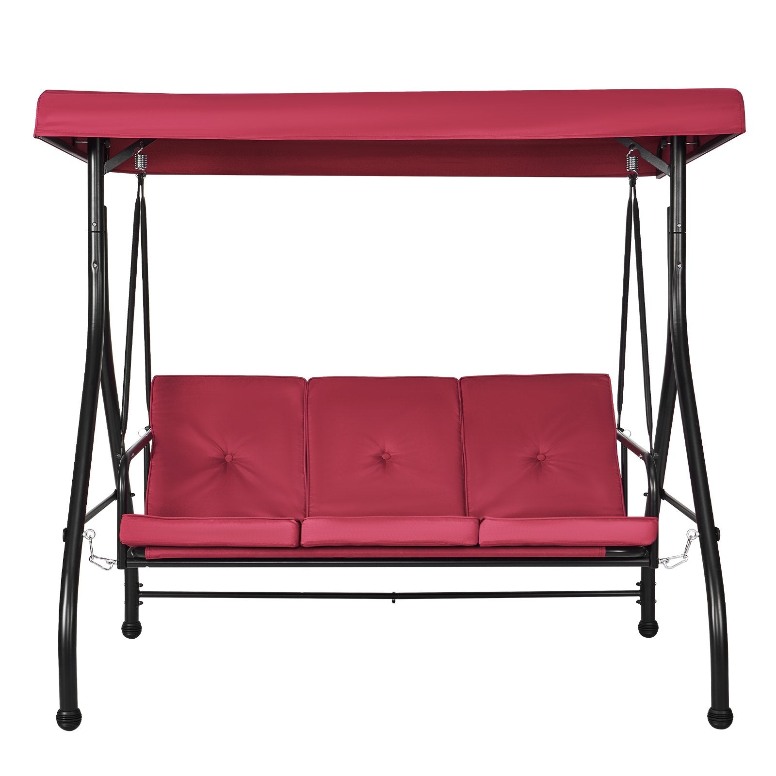 VEVOR 3-Seat Patio Swing Chair, Converting Canopy Swing, Outdoor Patio Porch with Adjustable Canopy, Removable Thick Cushion and Alloy Steel Frame, for Balcony, Backyard, Poolside, Burgundy