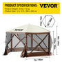 VEVOR Camping Gazebo Screen Tent, 12 x 12ft, 6 Sided Pop-up Canopy Shelter Tent with Mesh Windows, Portable Carry Bag, Stakes, Large Shade Tents for Outdoor Camping, Lawn and Backyard, Brown/Beige
