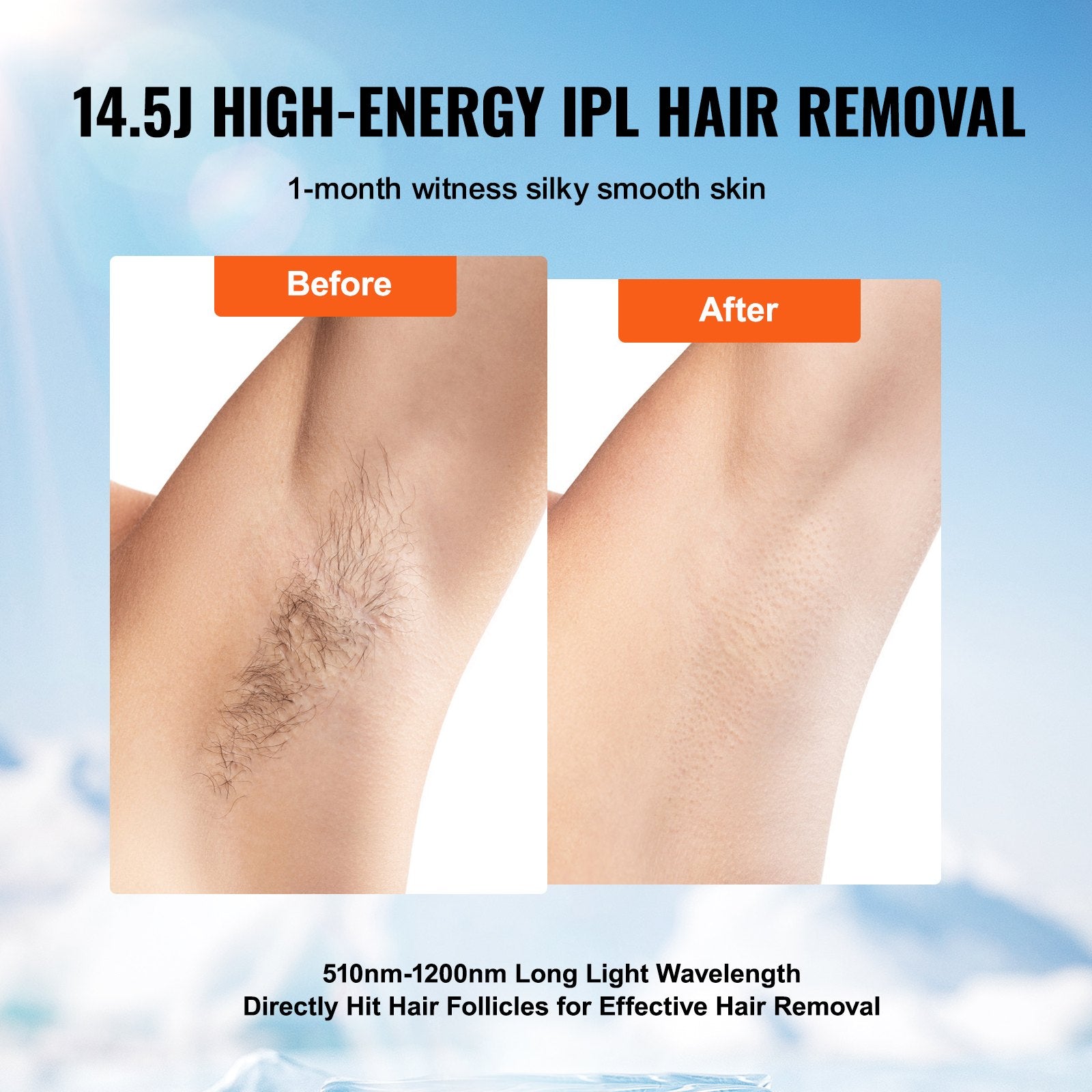 VEVOR IPL Hair Removal, Permanent Hair Removal with Sapphire Ice Cooling System, Painless At-Home Hair Removal Device for Women Men, Auto/Manual Modes, 5 Levels for Body & Face  | VEVOR US