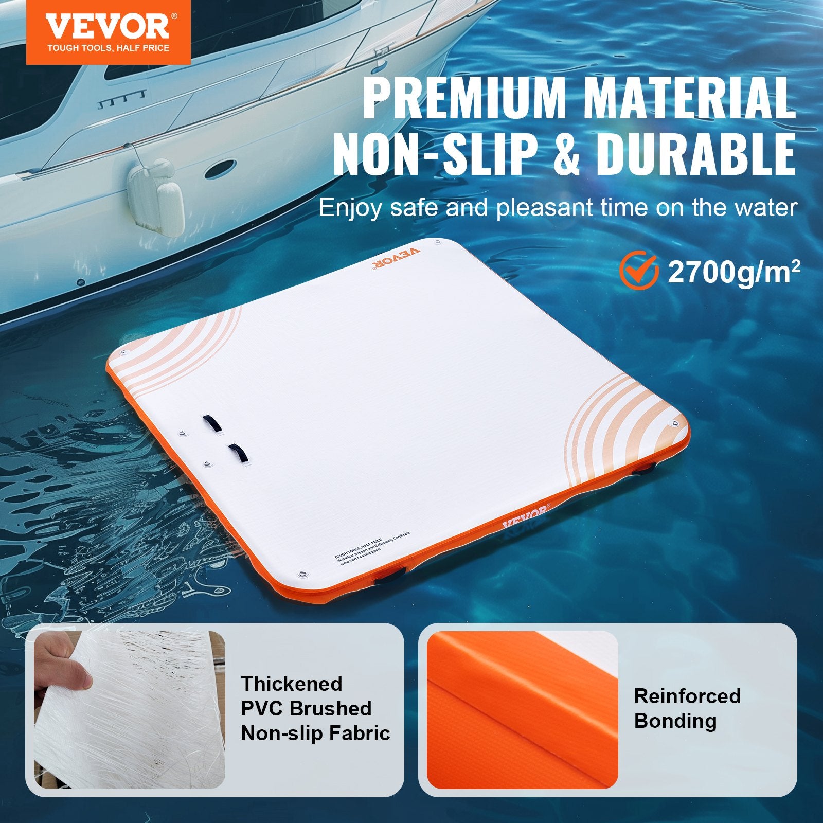 VEVOR Inflatable Floating Dock, 10 x 10FT Inflatable Dock Platform, Non-Slip Water Floating Dock Mat with Portable Carrying Bag & Detachable Ladder, Floating Platform Island Raft for Pool Beach Ocean