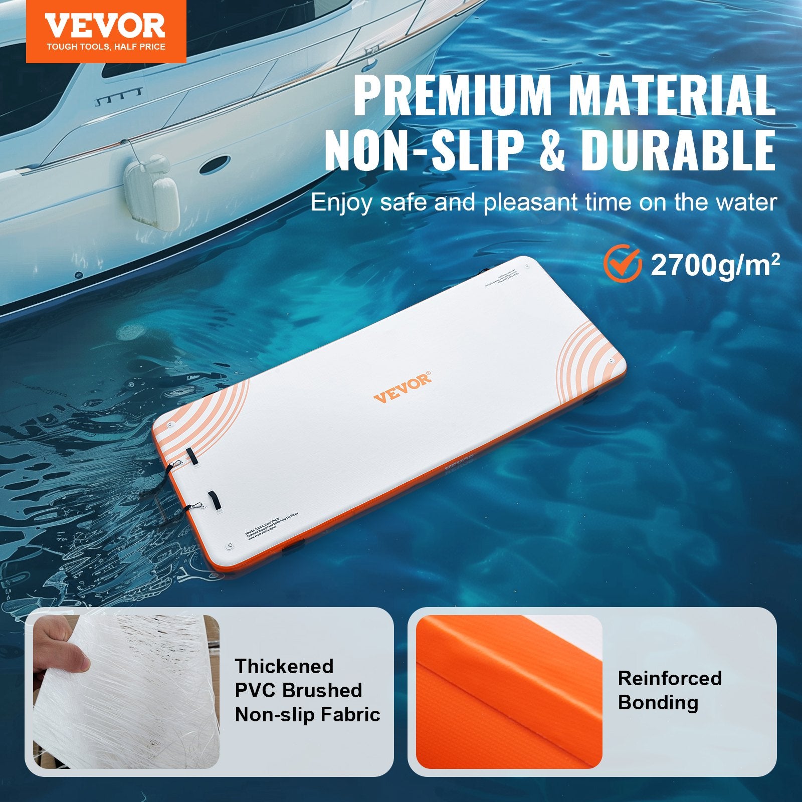 VEVOR Inflatable Floating Dock, 15 x 6FT Inflatable Dock Platform, Non-Slip Water Floating Dock Mat with Detachable Ladder & Portable Carrying Bag, Floating Platform Island Raft for Ocean Pool Beach