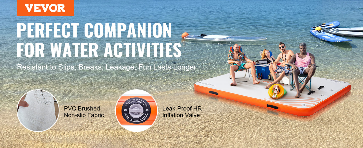 VEVOR Inflatable Floating Dock - 8x5FT Inflatable Dock Platform, Non-Slip Water Floating Dock Mat with Portable Carrying Bag & Detachable Ladder, Floating Platform Island Raft for Pool Beach Ocean