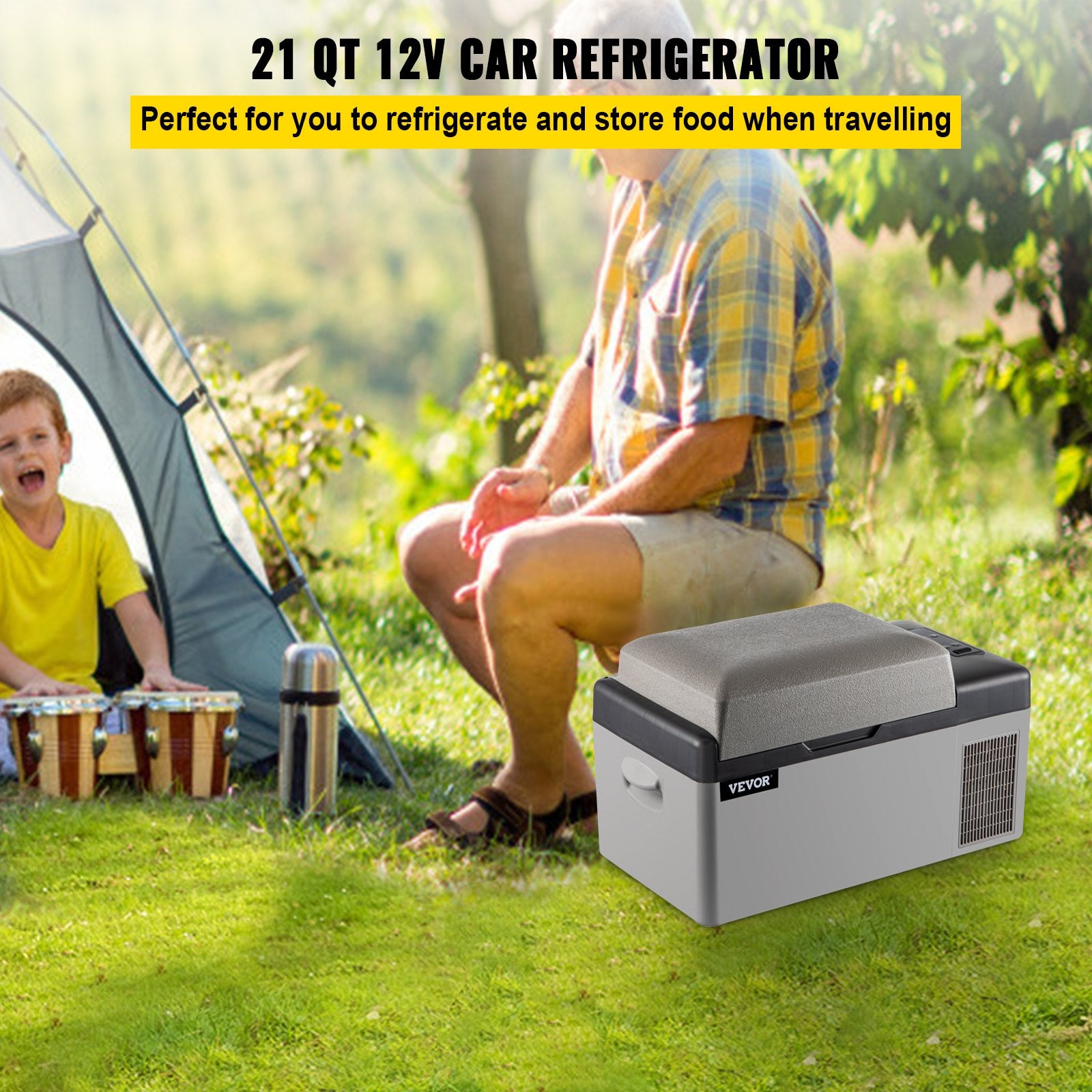 VEVOR Portable Refrigerator 21 Quart(20 Liter), 12 Volt Refrigerator App Control(-4℉~68℉), Car Refrigerator Electric Compressor Cooler with 12/24v DC & 110-240v AC for Camping, Travel, Fishing, Outdoor or Home Use
