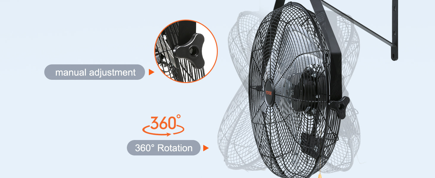 VEVOR Wall Mount Fan, 18 Inch, 3-speed High Velocity Max. 4150 CFM, Waterproof Industrial Wall Fan, Commercial or Residential for Warehouse, Greenhouse, Workshop, Patio, Black, ETL Listed