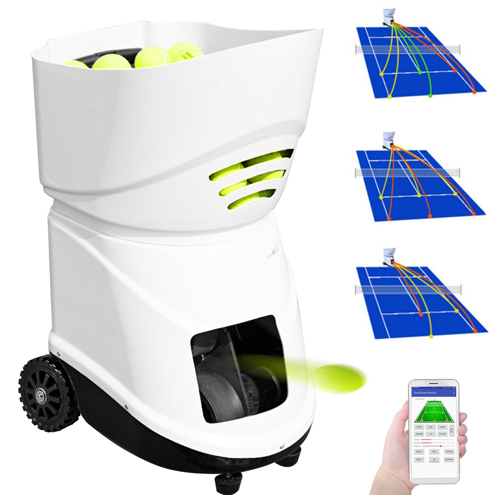 Tennis Ball Machine TS-06, Automatic Tennis Ball Launcher, Smartphone Remote-Controlled, up to 160 Balls Capacity, Portable, Choice for Beginner and Intermediate Players