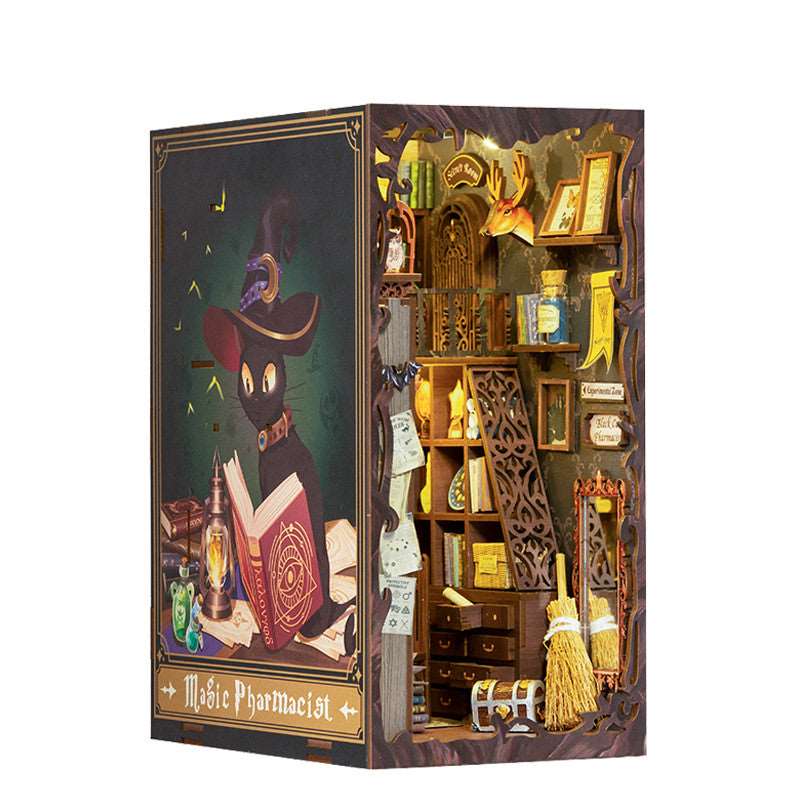 CUTEBEE Book Nook 3D Puzzle: Magical Flame Common Room with Touch Light and Dust Cover - Unique Bookshelf Insert Toy Gift