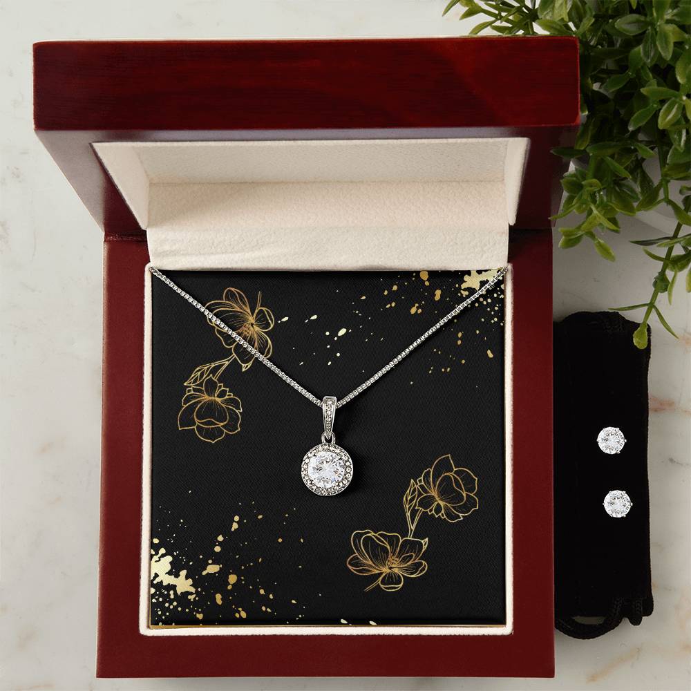 Beautiful Eternal Hope Necklace and Cubic Zirconia Earring Set, Valentine/ Wedding gift set